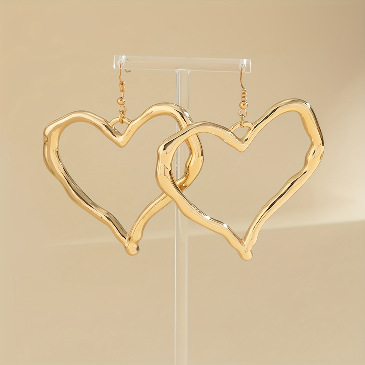 Golden and Silvery Large Peach Heart Earrings